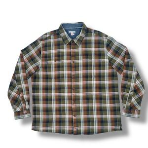 Carbon2Cobalt Plaid Flannel Shirt Mens XL Cotton Button Up Green Orange Pockets